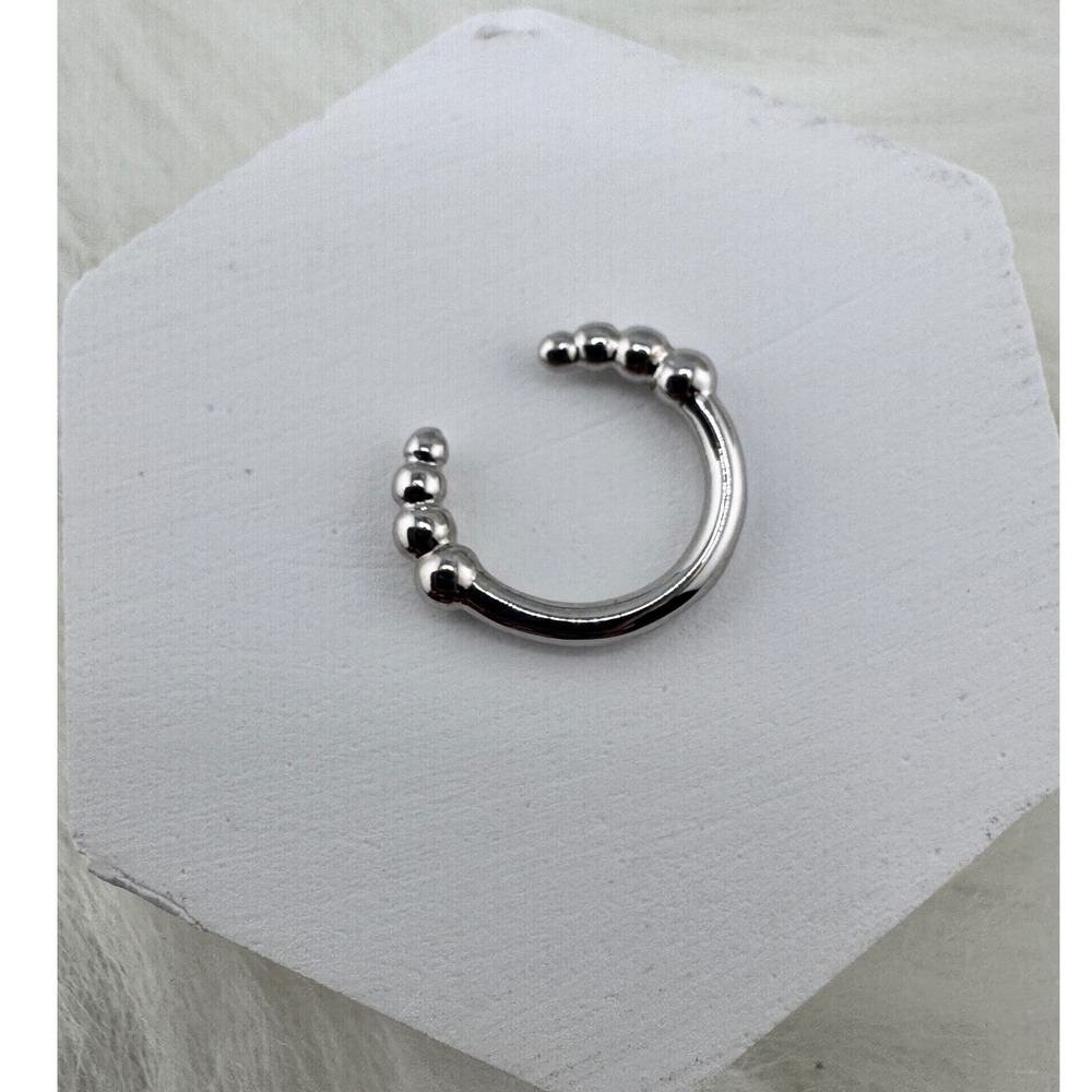 Silver Beaded Ear Cuff Earring White Gold Plated Minimalist Jewelry Non-Pierced